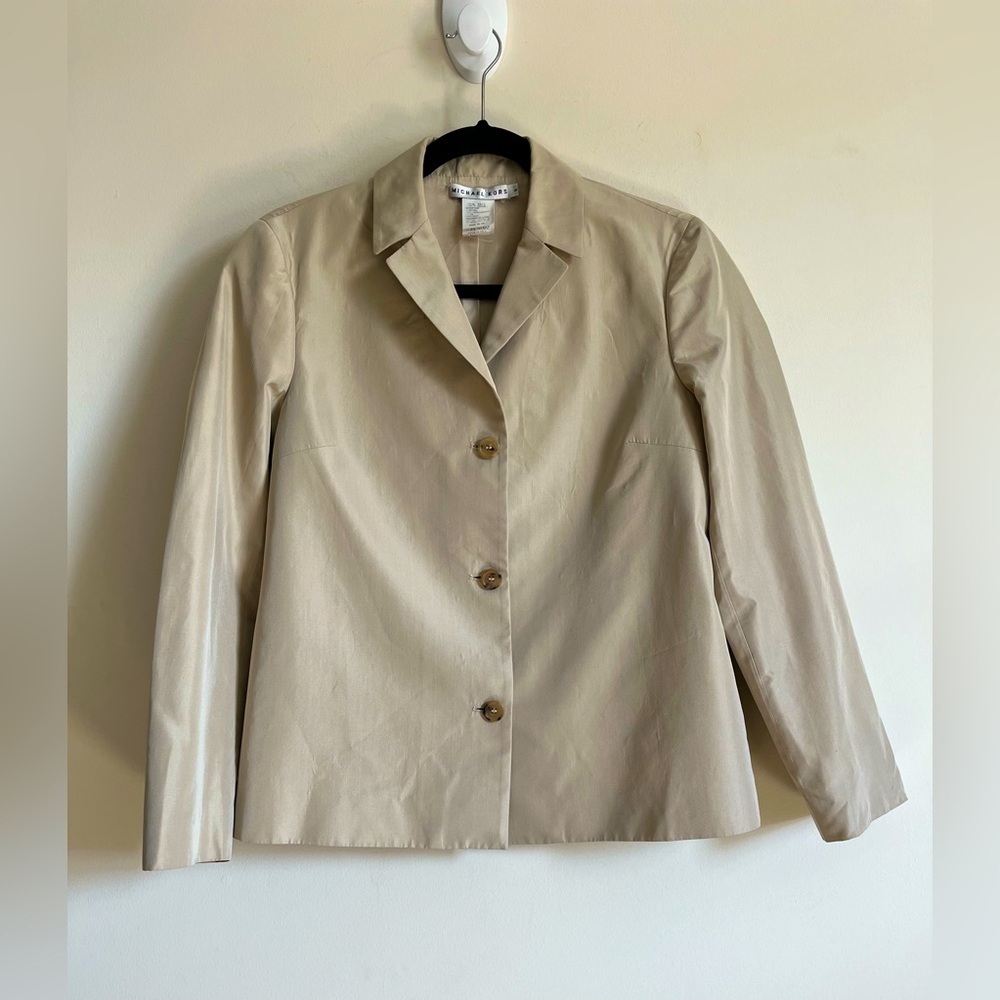 VTG Michael Kors Tan Italian Made Lined Silk Boxy Blazer/Jacket Womens Size 6